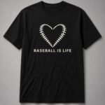 Baseball Is Life Stitched Heart Unisex T-Shirt - Black