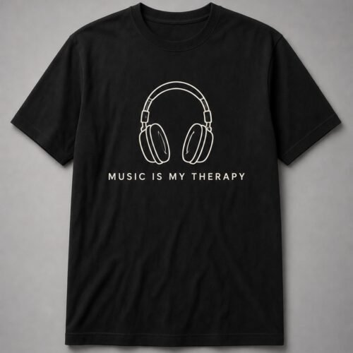 Music Is My Therapy Headphones Unisex T-Shirt - Black